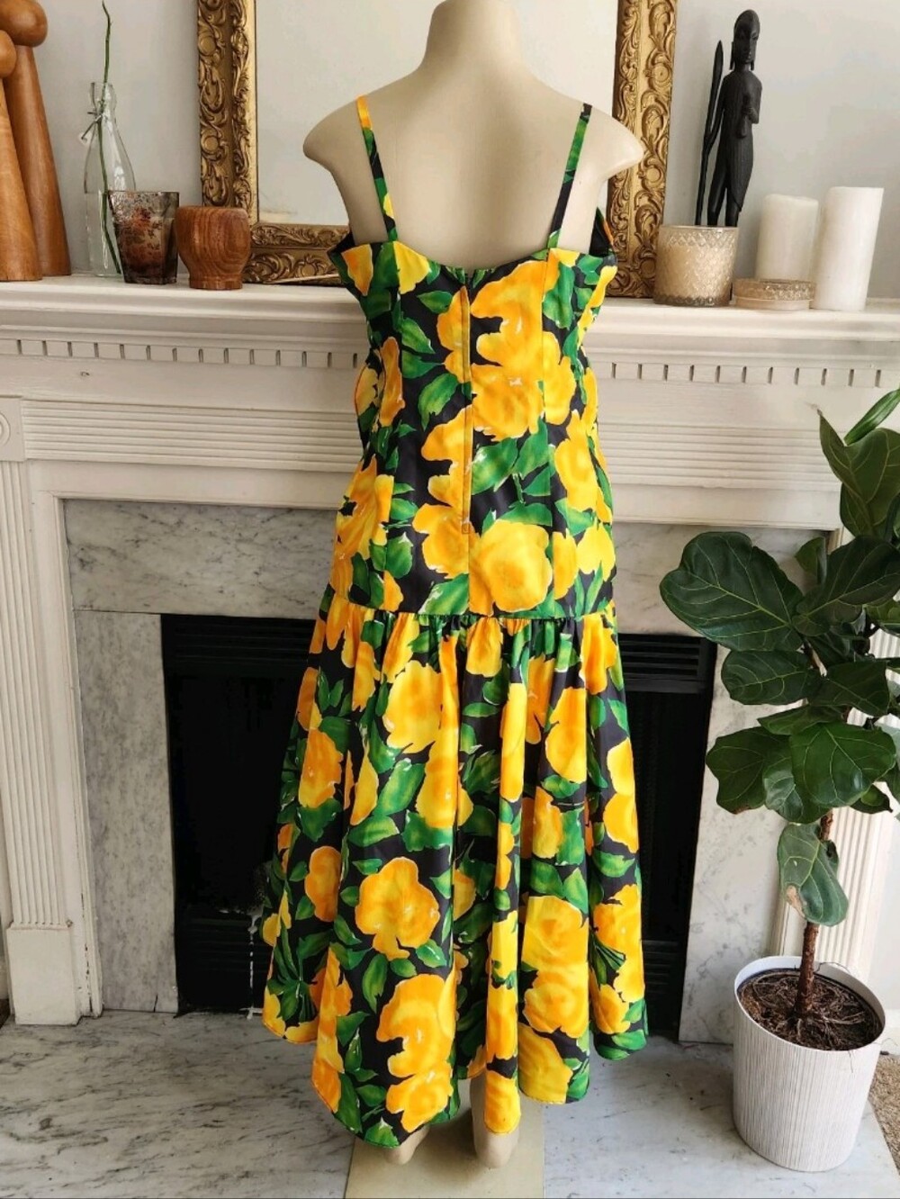 Vintage 90s Yellow Floral Dress Set Size 8 Taffeta Ruffle Bolero Resort Vacation - Picture 6 of 14